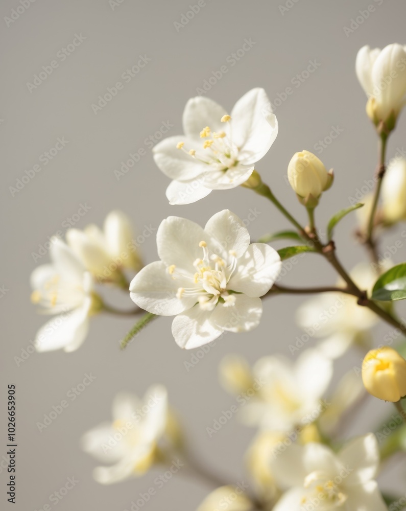 White Jasmine Flowers Blooming in the Sunshine. White Jasmine Flowers Blooming in the Sunshine.