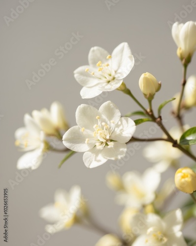 White Jasmine Flowers Blooming in the Sunshine.