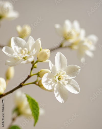 White Jasmine Flowers Blooming in the Sunshine.
