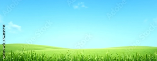  Green Grass and Clear Blue Sky - Spring Nature Background header or banner