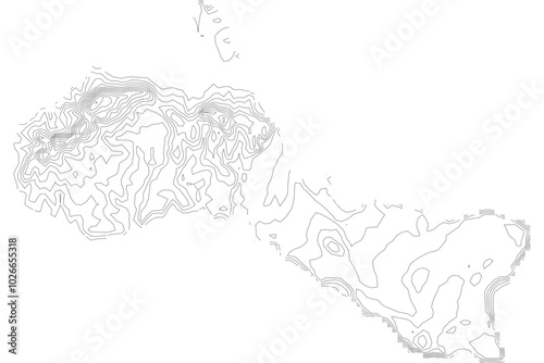Guam 1-bit contour map topography. Detailed elevation terrain lines in minimalist black and white vector graphic style. Scalable SVG file for cartography, GIS visualization, graphic design