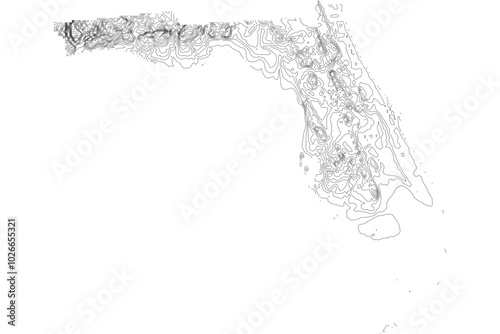 Florida 1-bit contour map topography. Detailed elevation terrain lines in minimalist black and white vector graphic style. Scalable SVG file for cartography, GIS visualization, graphic design, educati