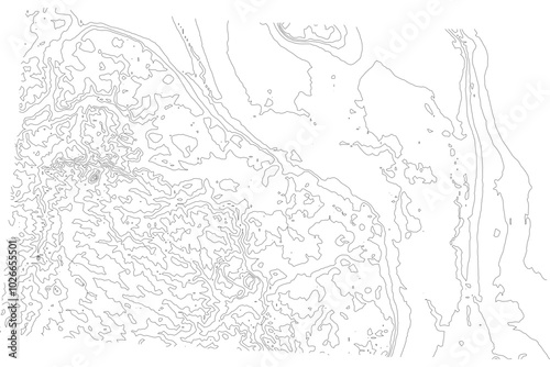 North Dakota 1-bit contour map topography. Detailed elevation lines minimalist black white vector graphic style. Scalable SVG for cartography, GIS visualization, graphic design, education, art prints,