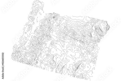Oregon 1-bit contour map topography. Detailed elevation terrain lines in minimalist black and white vector graphic style. Scalable SVG file for cartography, GIS visualization, graphic design