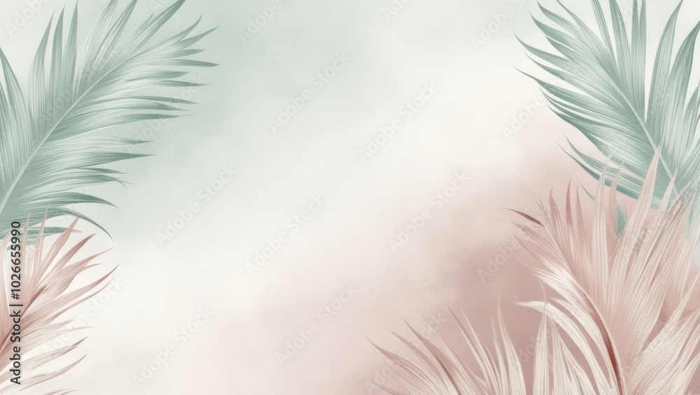 Soft Pastel Leaves Gently Overlay a Background Soft Pastel Leaves Gently Overlay a Background
