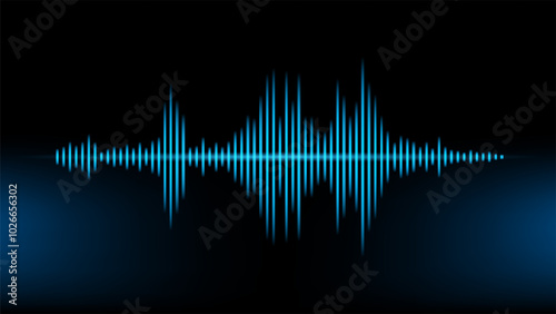 Abstract horizontal background with glowing neon blue music sound track, wave, wifi on black. Vector illustration EPS10