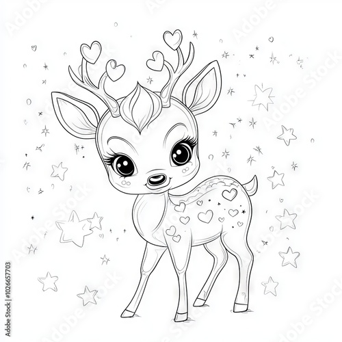 Cute cartoon deer clip art. Simple simple coloring book pages for kids. Hand drawn outline drawings of wild animals.