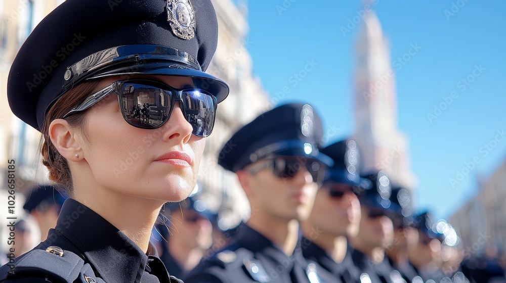 Officers in uniform stand in formation, a solemn ceremony exuding discipline and unity. Officers in uniform stand in formation, a solemn ceremony exuding discipline and unity.