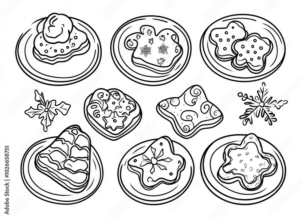 Outline Coloring Page of Holiday Cookies. Winter Illustrations for Christmas Outline Coloring Page of Holiday Cookies. Winter Illustrations for Christmas