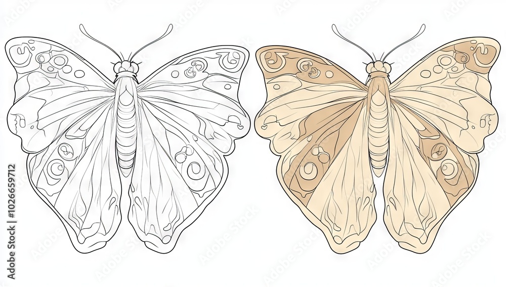 Fototapeta premium This is a coloring book page for preschool children featuring colorful butterflies