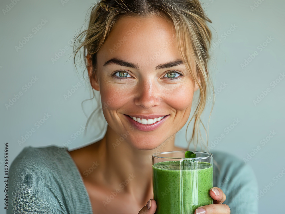Woman Drinking Green Smoothie