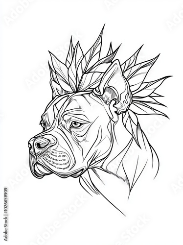 Staffordshire dog with Akanthus leaves crown, an ink drawing suitable for coloring photo