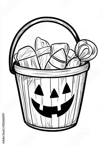 Halloween pumpkin and candy doodle coloring page. An anti-stress coloring page for adults. An outline black and white illustration.