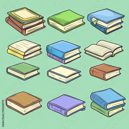 This is a poster or print template showing a stack of three colorful books. The concept is read more books. Hand drawn illustration of books in an educational style.