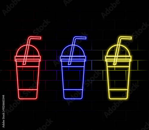 Coffee blue glowing neon ui ux icon. Glowing sign logo vector