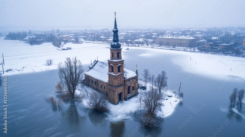 Fototapeta premium Kalyazin's flooded bell tower.