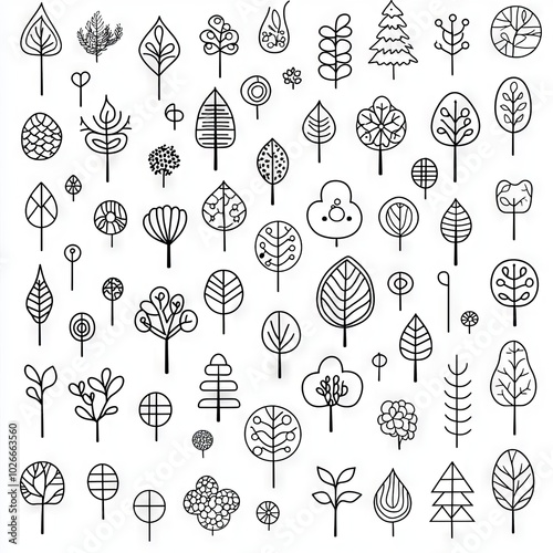 Coloring page with fantasy doodle forest circle shape. Handdrawn mandala with trees. Outline background. Modern illustration.