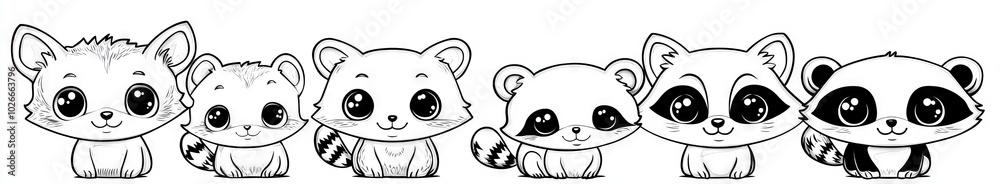 A cute set of forest animals with a bear, fox, wolf, boar, and raccoon. These cartoon coloring pages are simple and thick in lines, perfect for children or kids. Simple drawing can easily be A cute set of forest animals with a bear, fox, wolf, boar, and raccoon. These cartoon coloring pages are simple and thick in lines, perfect for children or kids. Simple drawing can easily be