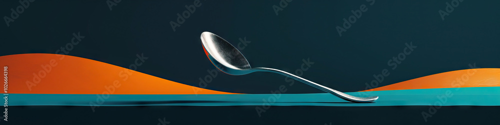 A moody navy blue backdrop peppered with hints of vibrant orange and teal, framing a single silver spoon artfully balanced on its handle. A moody navy blue backdrop peppered with hints of vibrant orange and teal, framing a single silver spoon artfully balanced on its handle.