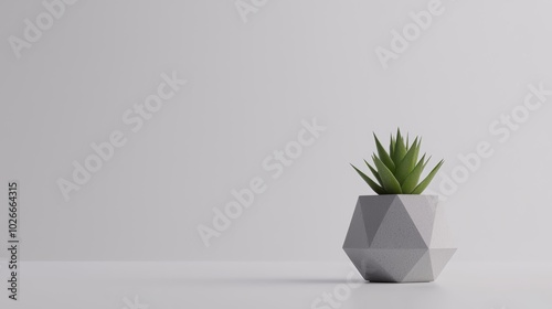 Geometric concrete planter with a small succulent plant, placed against a white background