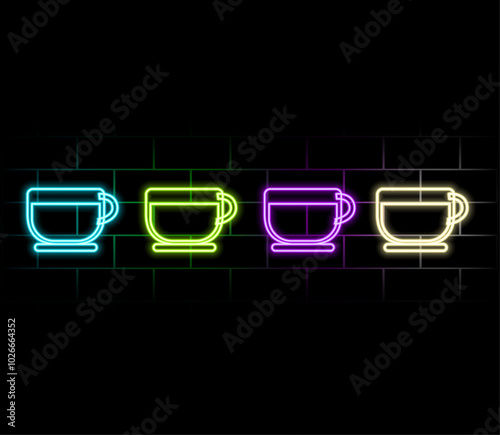 Tea icon. Tea icon neon light glowing vector Illustration. Illustration of a neon sign for a tea icon. Icon of a Cup and kettle of tea.