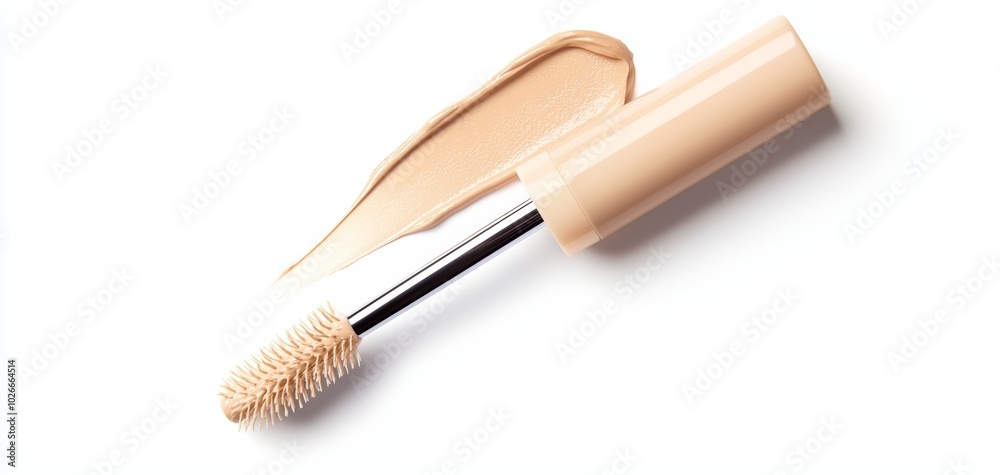 Creamy concealer tube with a doe-foot applicator, the wand pulled out to reveal the product, placed on a white background