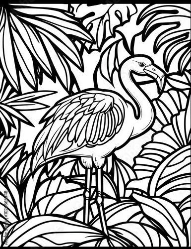 Children can color a flamingo in this beautiful summer coloring page