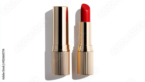 Wallpaper Mural Sleek lipstick tube with a gold cap, open to reveal a vibrant red shade, standing upright on a white background Torontodigital.ca
