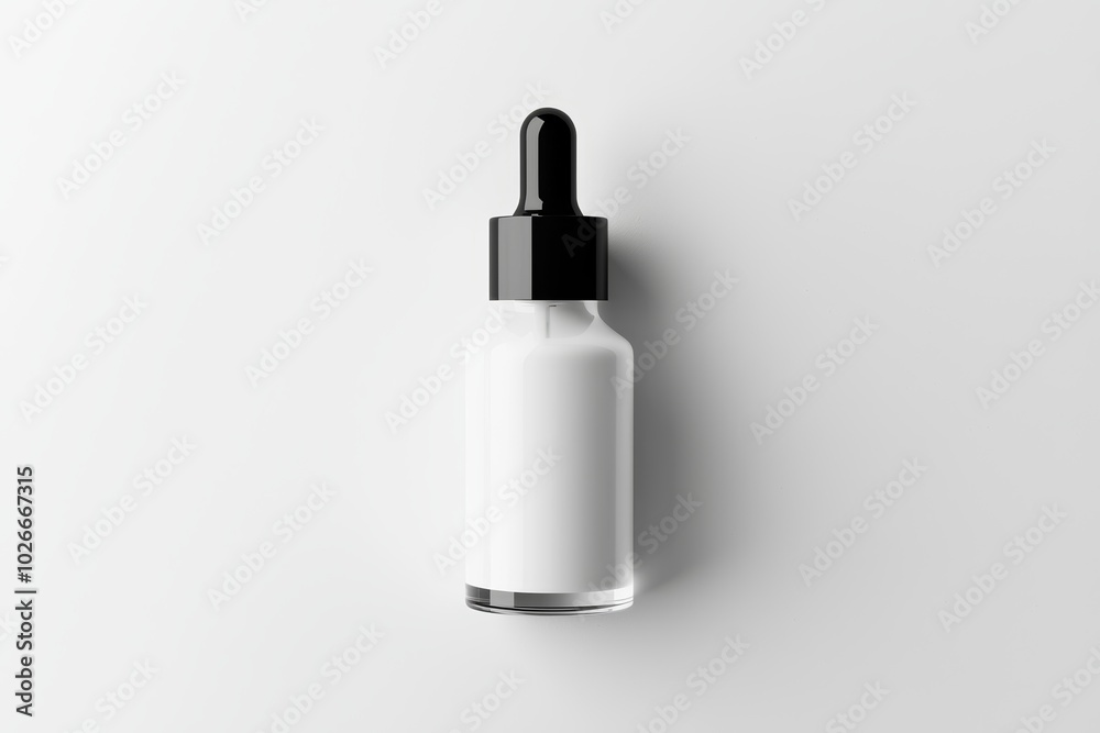 Luxurious facial serum bottle with a glass dropper, positioned centrally on a white background Luxurious facial serum bottle with a glass dropper, positioned centrally on a white background