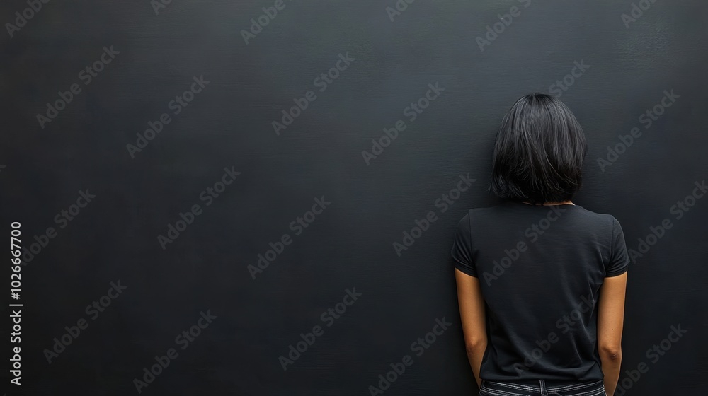 Person Staring Blankly at a Wall with Arms at Sides Person Staring Blankly at a Wall with Arms at Sides