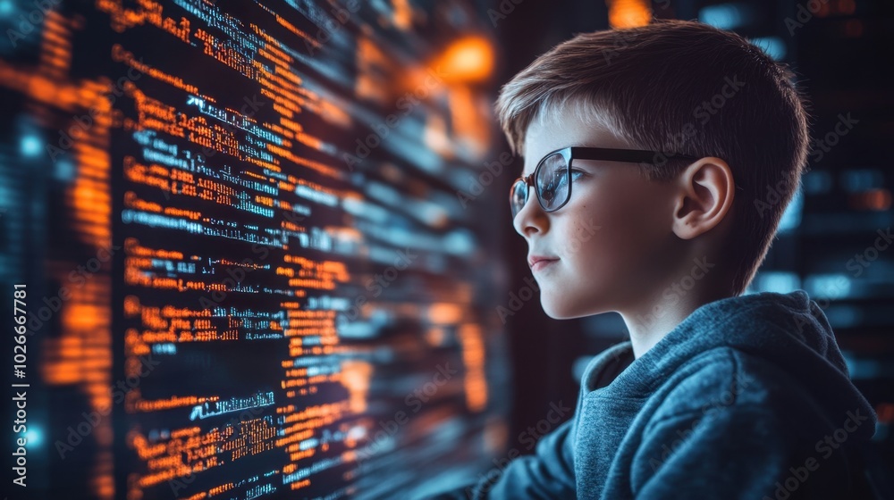 Young Boy Programming on a Computer Project Young Boy Programming on a Computer Project