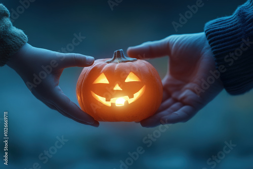 Glowing Jack-o'-Lantern Passed Between Hands  photo