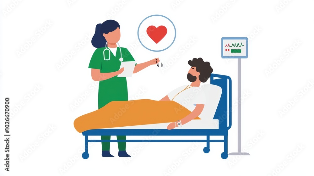 Nurse caring for patient, showing compassion and attention in a hospital setting, modern healthcare illustration. Nurse caring for patient, showing compassion and attention in a hospital setting, modern healthcare illustration.