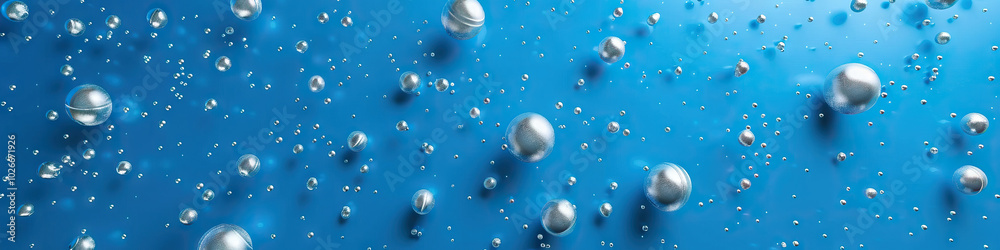 A vibrant blue background with scattered silver balls, demonstrating random movement and pattern.