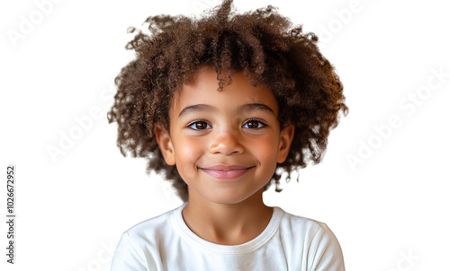 Satisfied Kid with Wavy Hair Joyful Stare