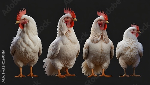 White Chickens Standing in a Row