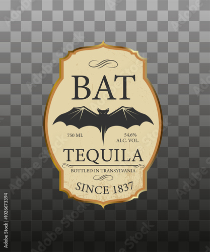 Label for halloween gift decorating, sticker for sketchbooks and more. Gloomy poison sticker. BAT tequila