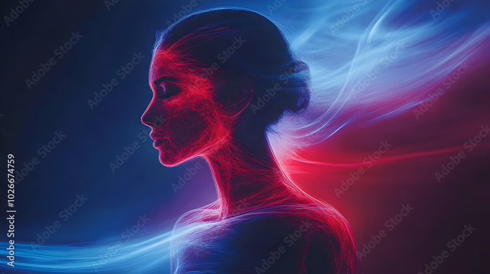 Profile of Woman with Red and Blue Energy Waves
Profile of Woman with Red and Blue Energy Waves