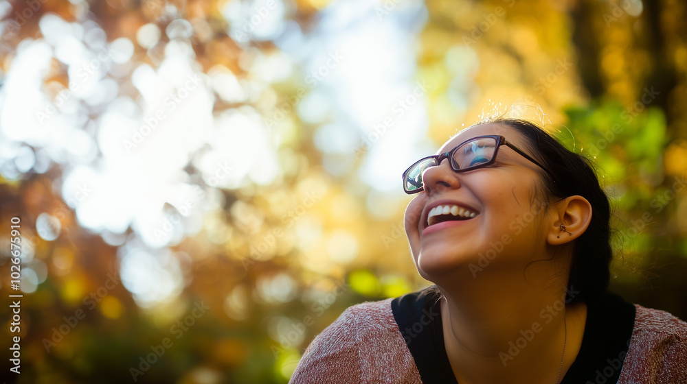 A Joyous Moment Captured Outdoors, Showcasing the Vibrant Spirit of a Neurodiverse Person Surrounded by Autumn Foliage During Golden Hour
