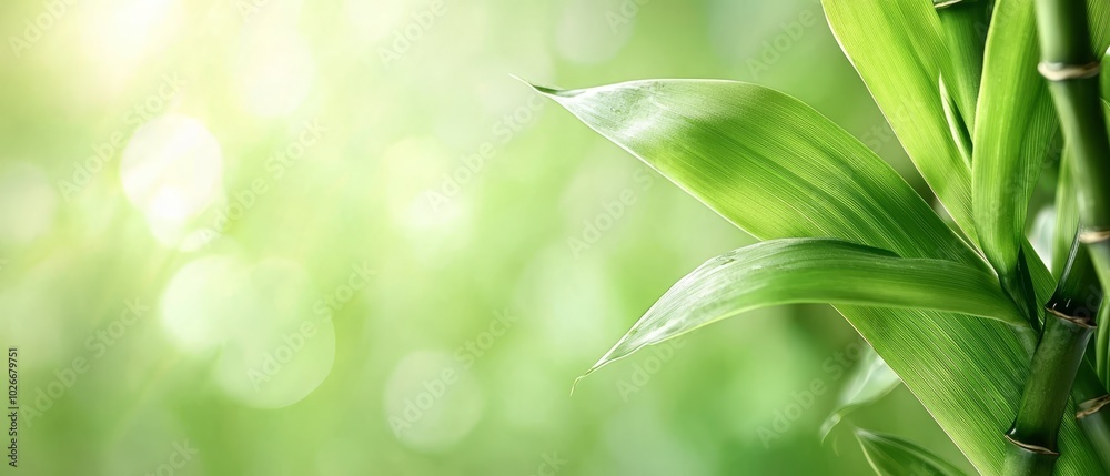 Obraz premium A tight shot of a green plant with soft-focus background light emanating from above