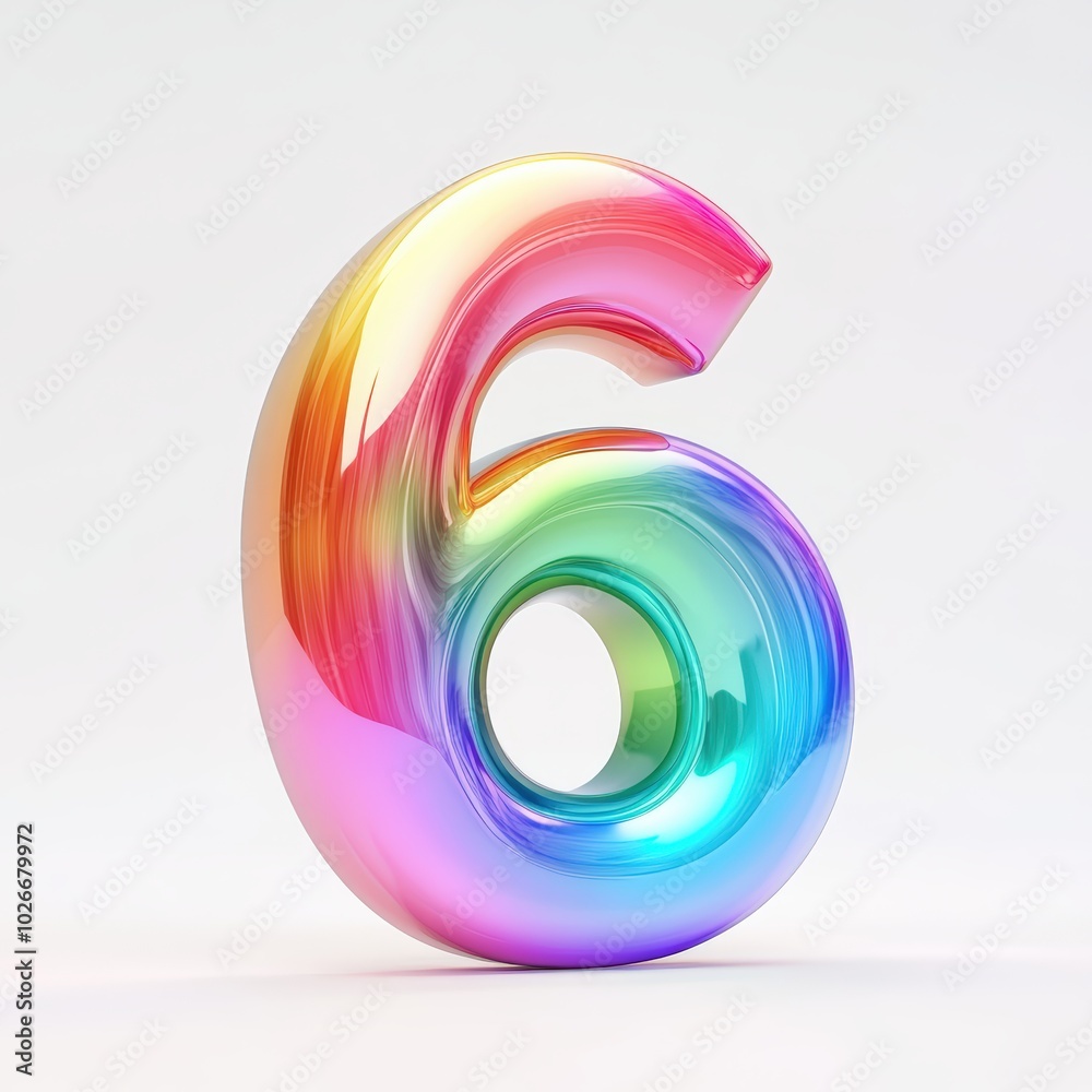 3D number 6 with rainbow texture realistic modern design, soft lighting, white background 3D number 6 with rainbow texture realistic modern design, soft lighting, white background