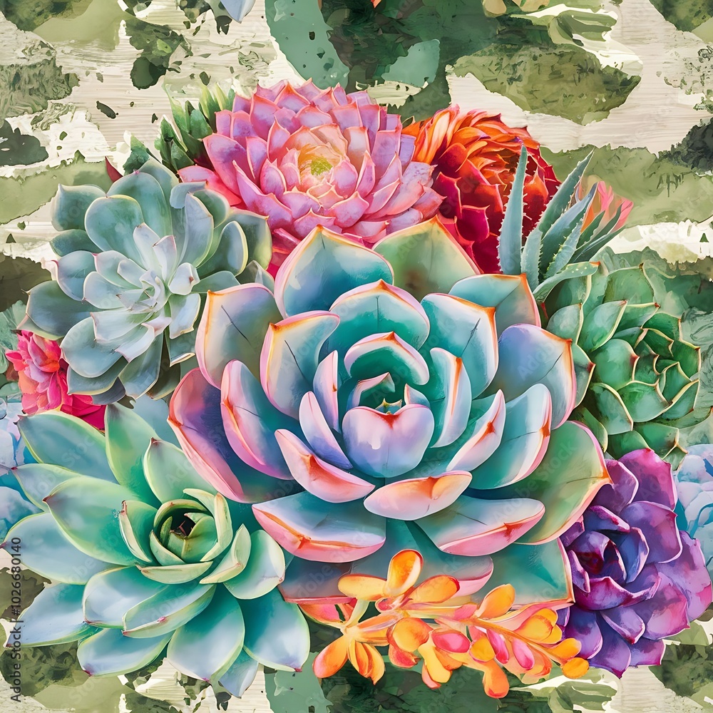 custom made wallpaper toronto digitalSucculent botanical flowers. Watercolor illustration set. Seamless background pattern. Fabric wallpaper print texture.