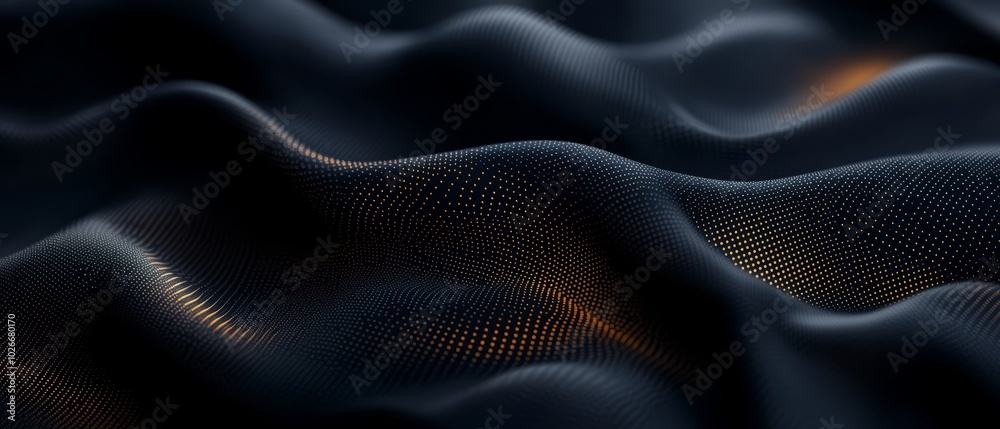 A dark background bears wavy lines and yellow dot at its center, adorned with scattered dots A dark background bears wavy lines and yellow dot at its center, adorned with scattered dots