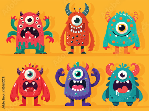 сartoon monsters set isolated flat illustration