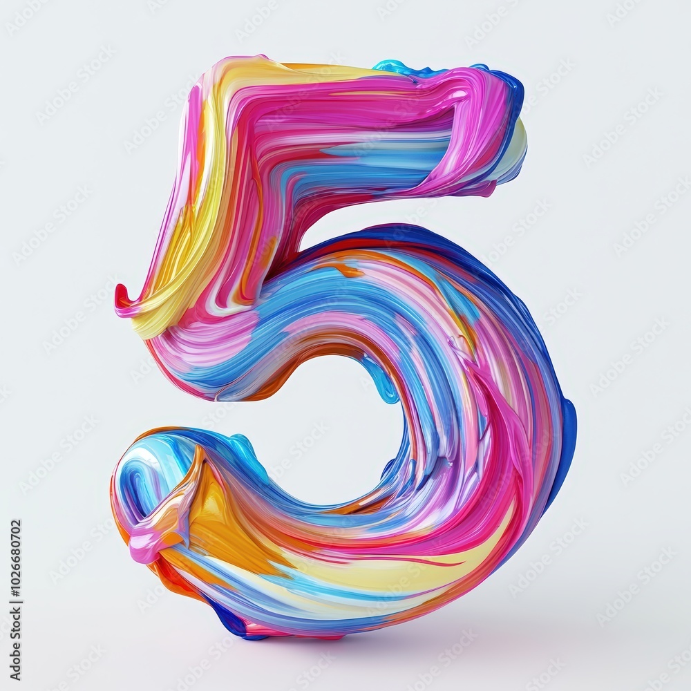 Obraz premium 3D number 5 with mix colored paint texture realistic modern design, soft lighting, white background 