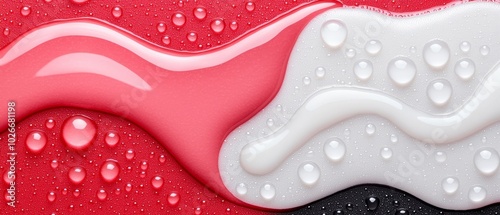  A tight shot of a red and white background with water droplets at the bottom