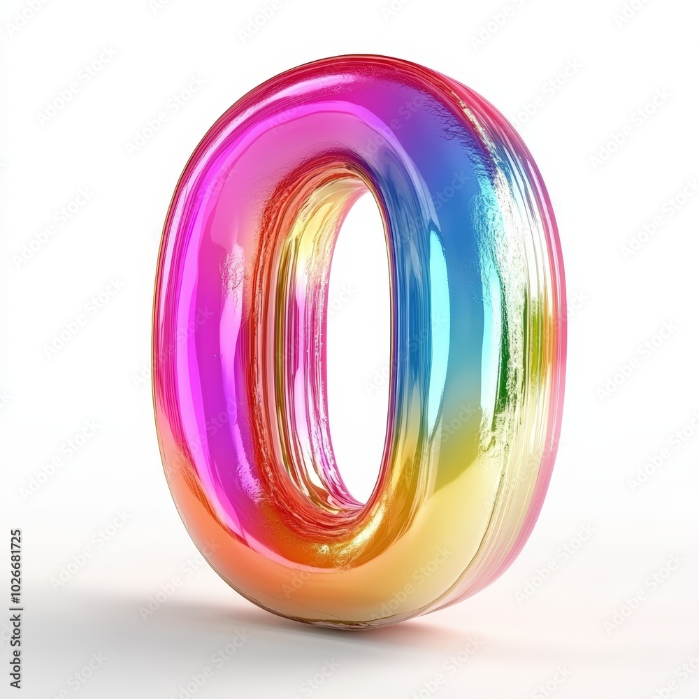 3D number 0 with rainbow texture realistic modern design, soft lighting, white background 3D number 0 with rainbow texture realistic modern design, soft lighting, white background