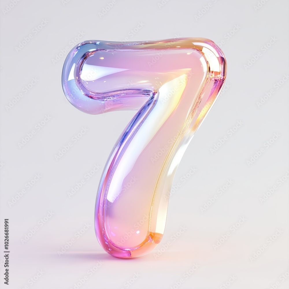 3D number 7 with glass texture realistic modern design, soft lighting, white background 3D number 7 with glass texture realistic modern design, soft lighting, white background