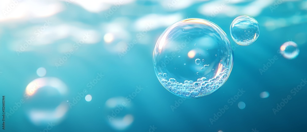 A collection of bubbles rising above a blue expanse of water A collection of bubbles rising above a blue expanse of water