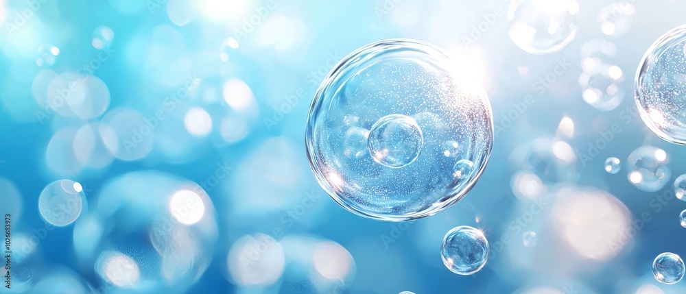 A cluster of bubbles drifting in the sky against a backdrop of blue and white, illuminated by a beam of light reflecting off their surfaces A cluster of bubbles drifting in the sky against a backdrop of blue and white, illuminated by a beam of light reflecting off their surfaces